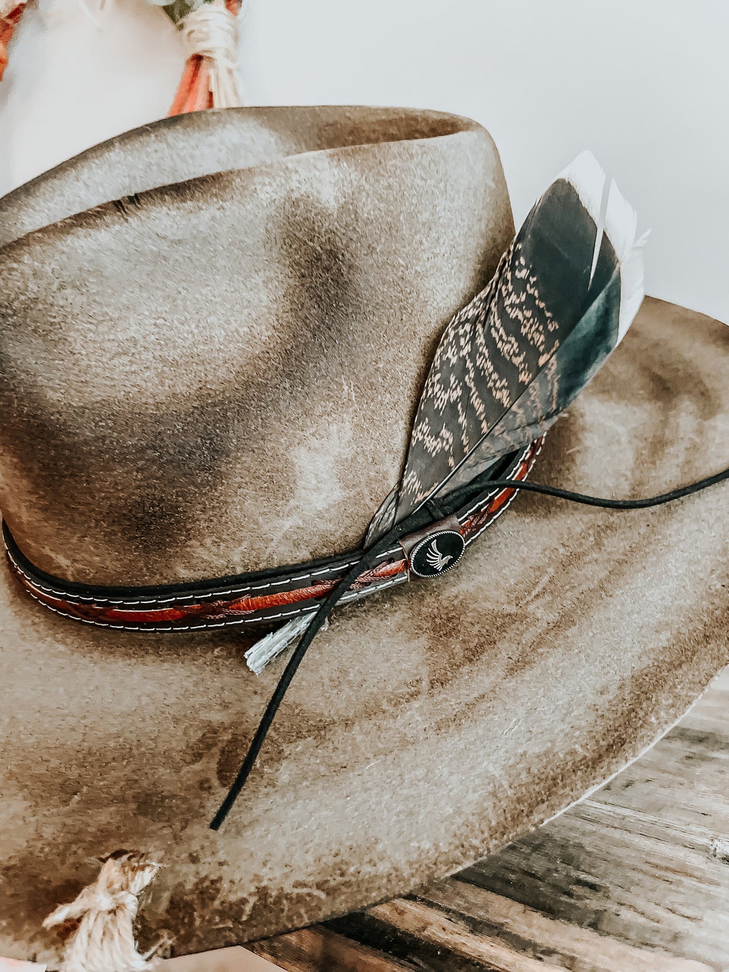 Outlaw of the West Burned Hat | Western Burned Hat | Outlaw Hat | Feathered Hat | Distressed Hat