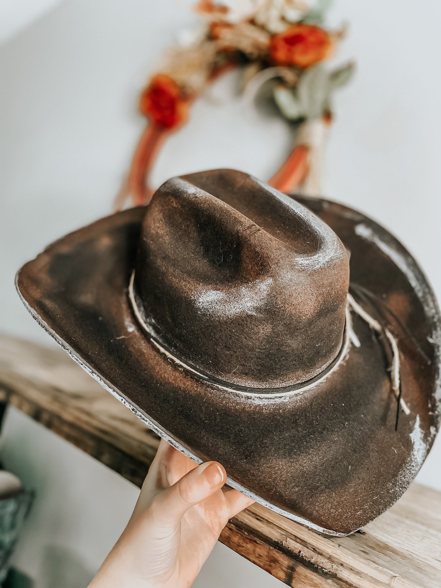 Black Burned Outlaw | Cowboy Hat | Distressed hat | Western Hat | Feather Hat | Men Cowboy Hats |Womens Cowboy hat | Feather Hat