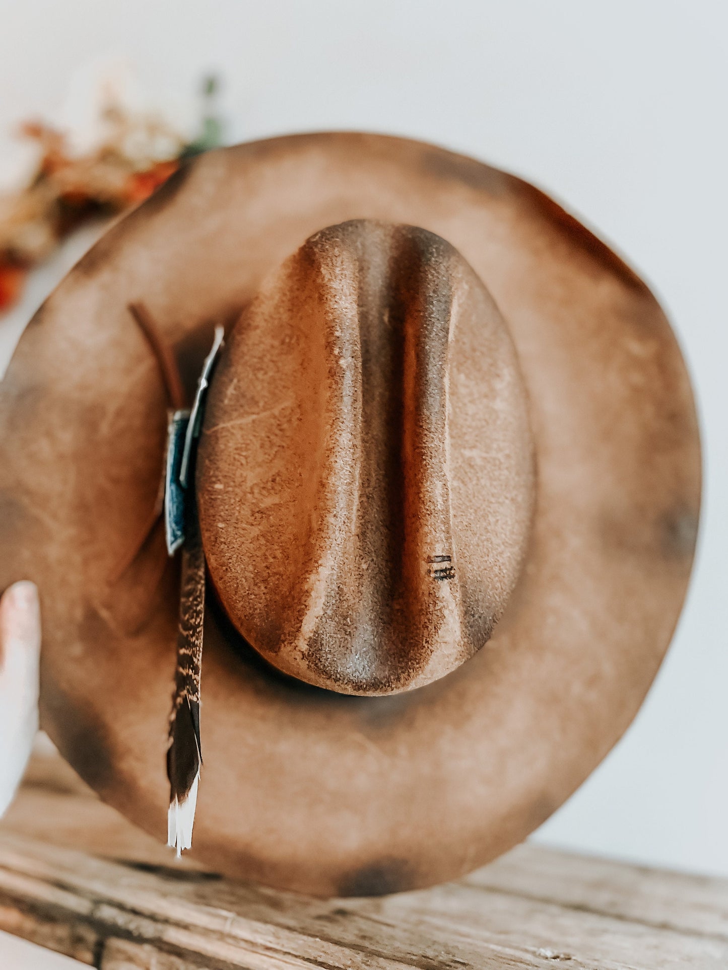 Burnt Renegade Distressed Cowboy Hat | Burned Cowboy Hat | Feathered Cowboy hat | Vintage Cowboy Hat