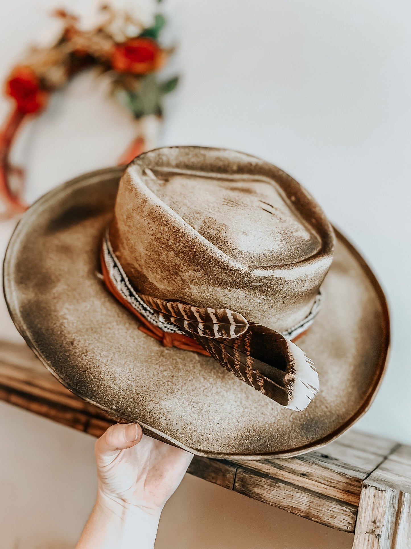 The Rancher's Rustic Ranchero Burned Hat | Distressed Hat | Womens Fedora Hat | Burnt Hat | Arrow Shaped Fedora Top