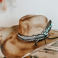 Turquoise Junkie Western Burned Hat | Feathered hat | Distressed Cowboy Hat | Turquoise Accent Hat