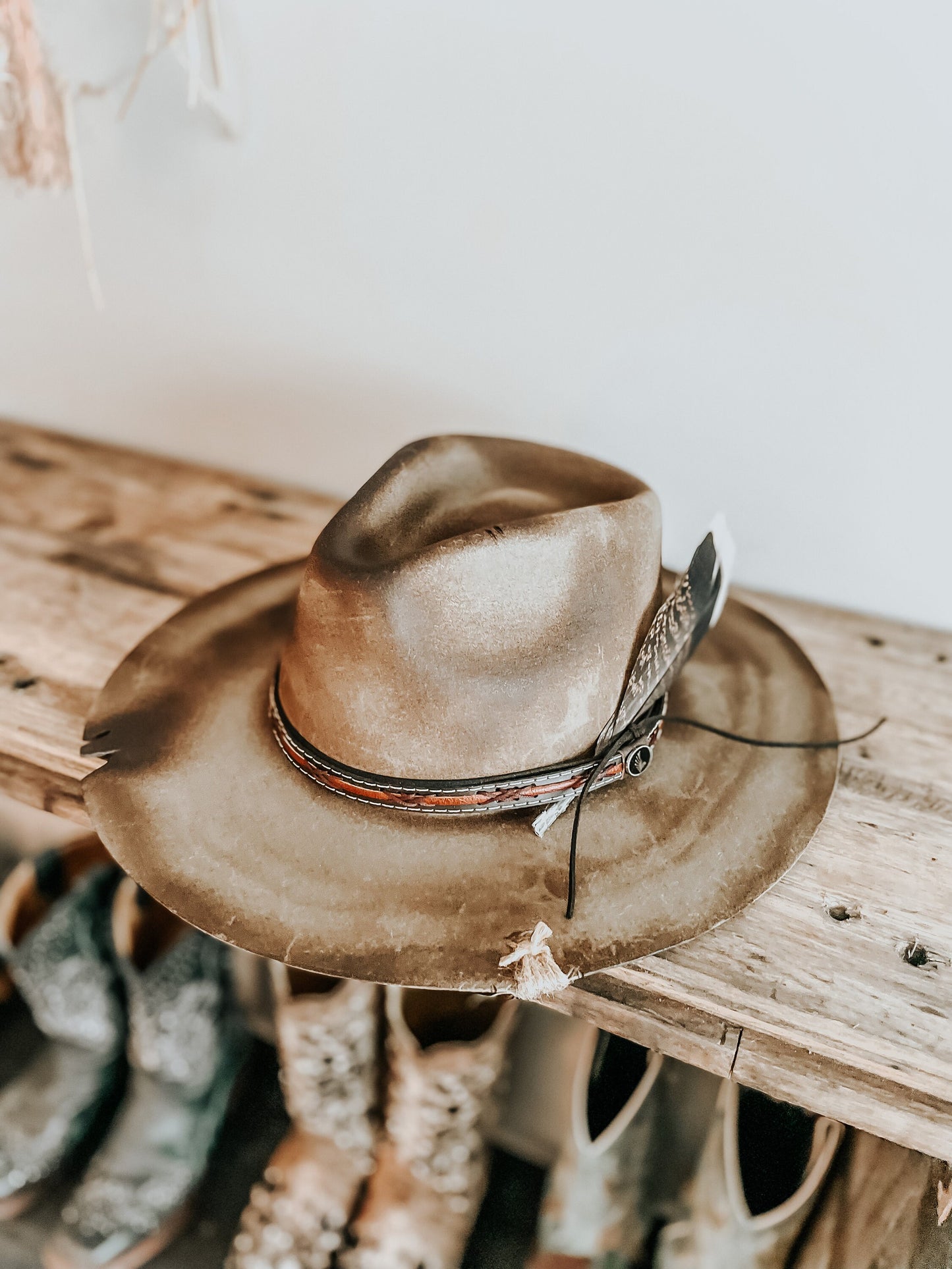 Outlaw of the West Burned Hat | Western Burned Hat | Outlaw Hat | Feathered Hat | Distressed Hat