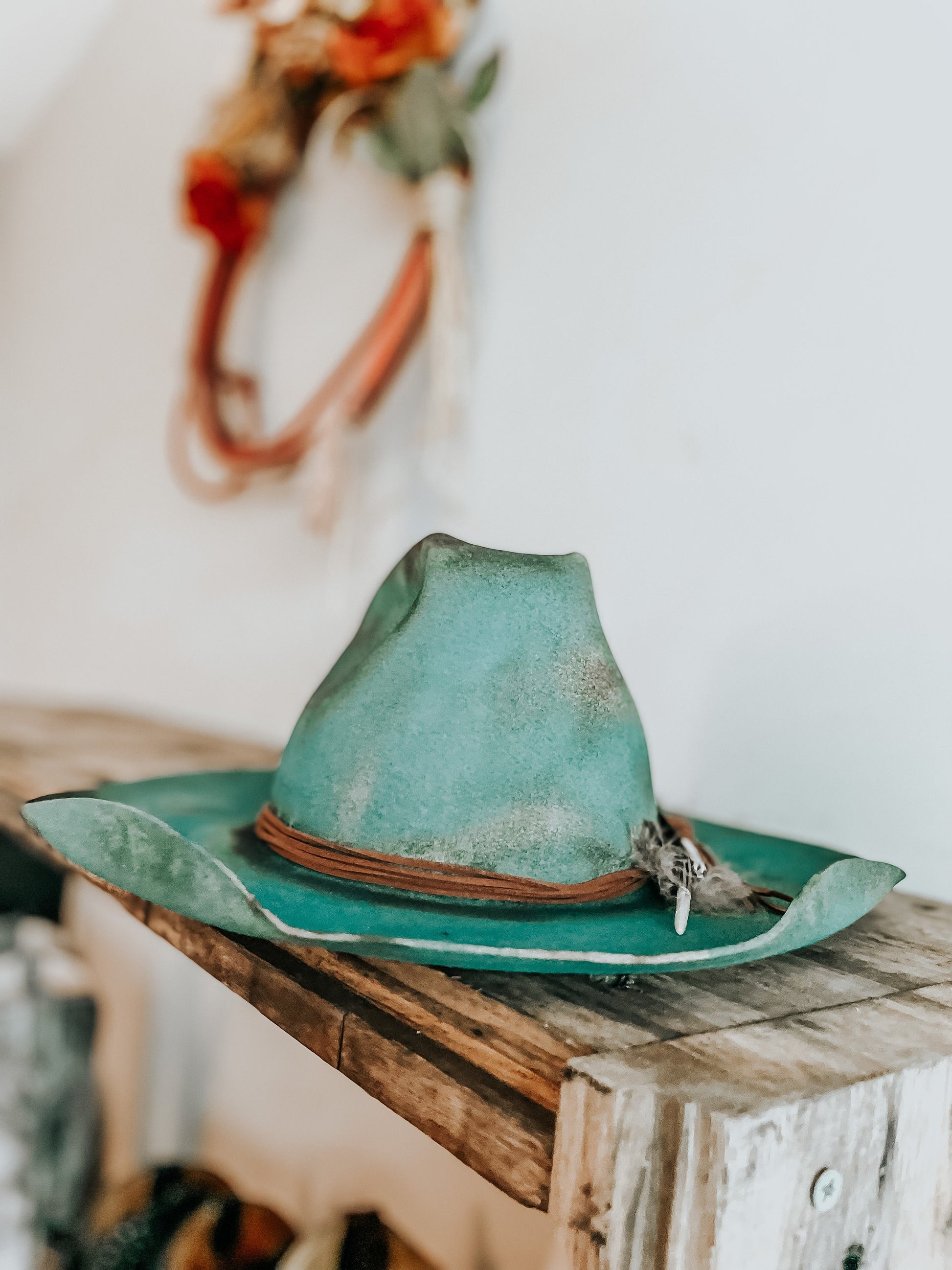 The Turquoise Aztec Hand Burnt Wool Felt Hat XL