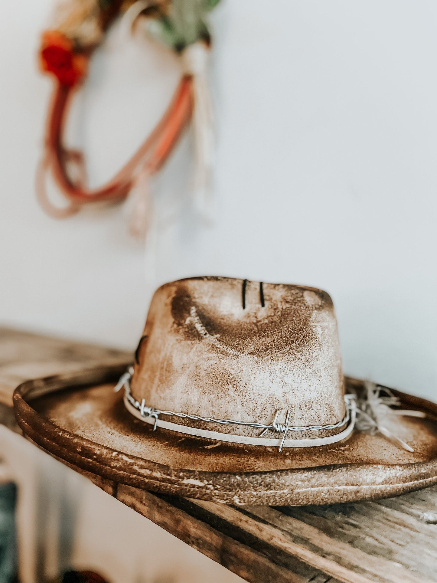 The Outlaws Luck Western Burned Hat | Burned Cowboy Hat | Burned Fedora | Distressed Fedora Hat | Fedora hat with Playing Cards