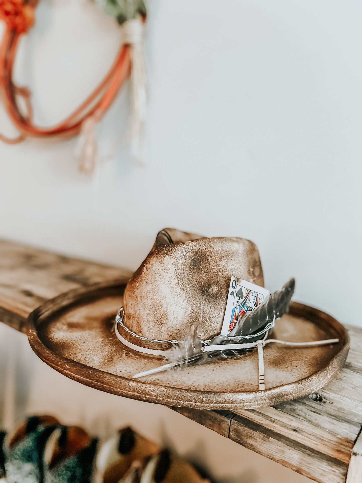 The Outlaws Luck Western Burned Hat | Burned Cowboy Hat | Burned Fedora | Distressed Fedora Hat | Fedora hat with Playing Cards