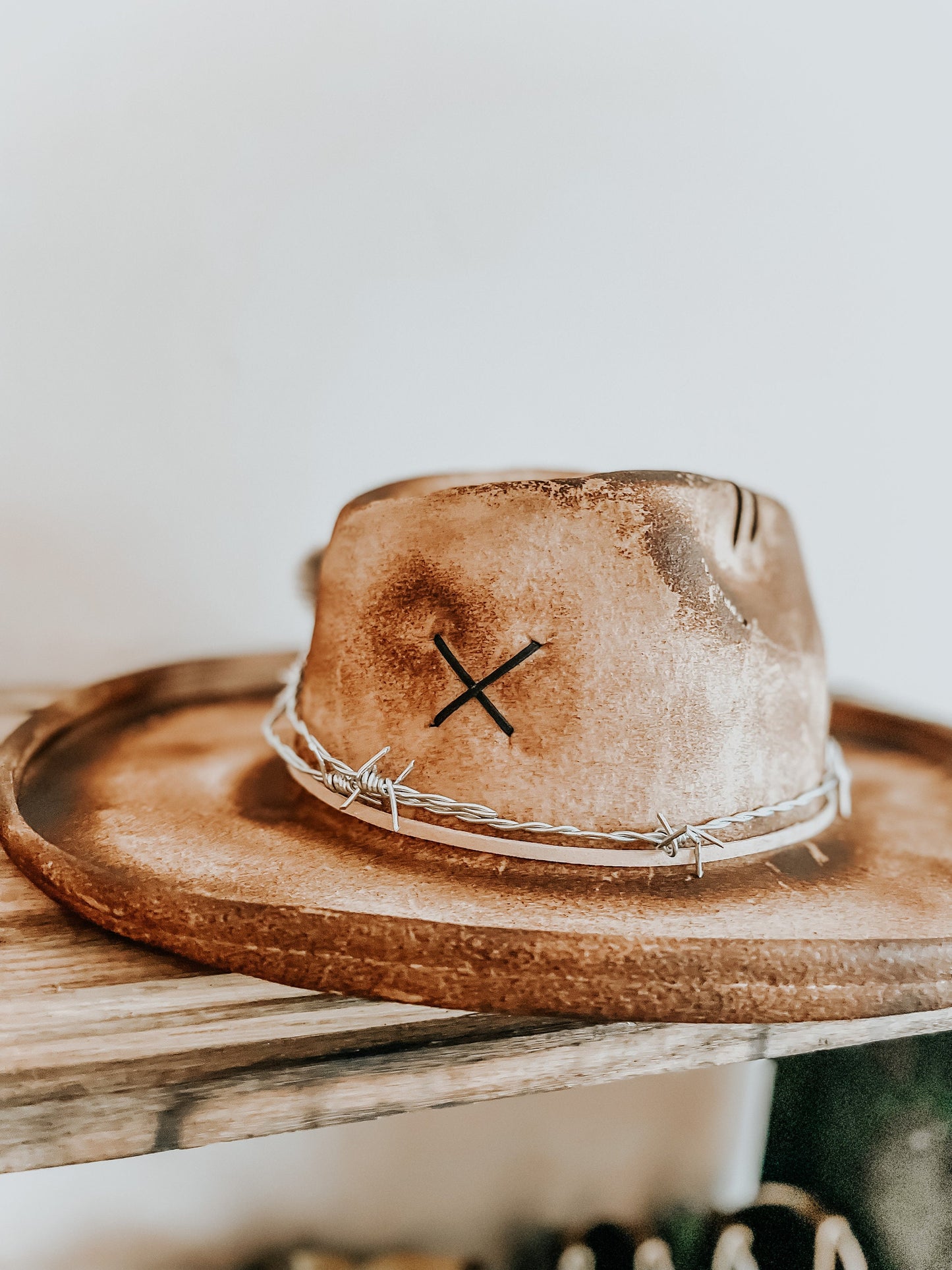 The Outlaws Luck Western Burned Hat | Burned Cowboy Hat | Burned Fedora | Distressed Fedora Hat | Fedora hat with Playing Cards