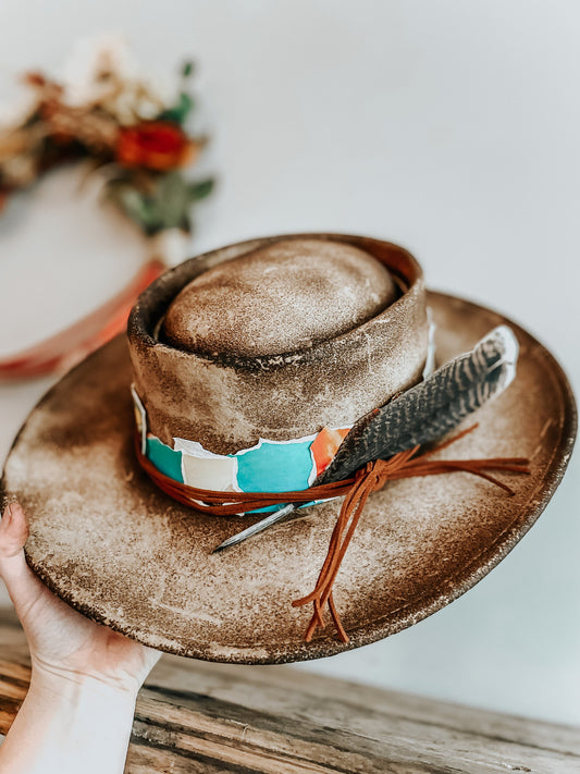 The Western Collage Burned Hat | Western Burned Hat | Distressed Hat | Cowboy hat | Burned Fedora Hat