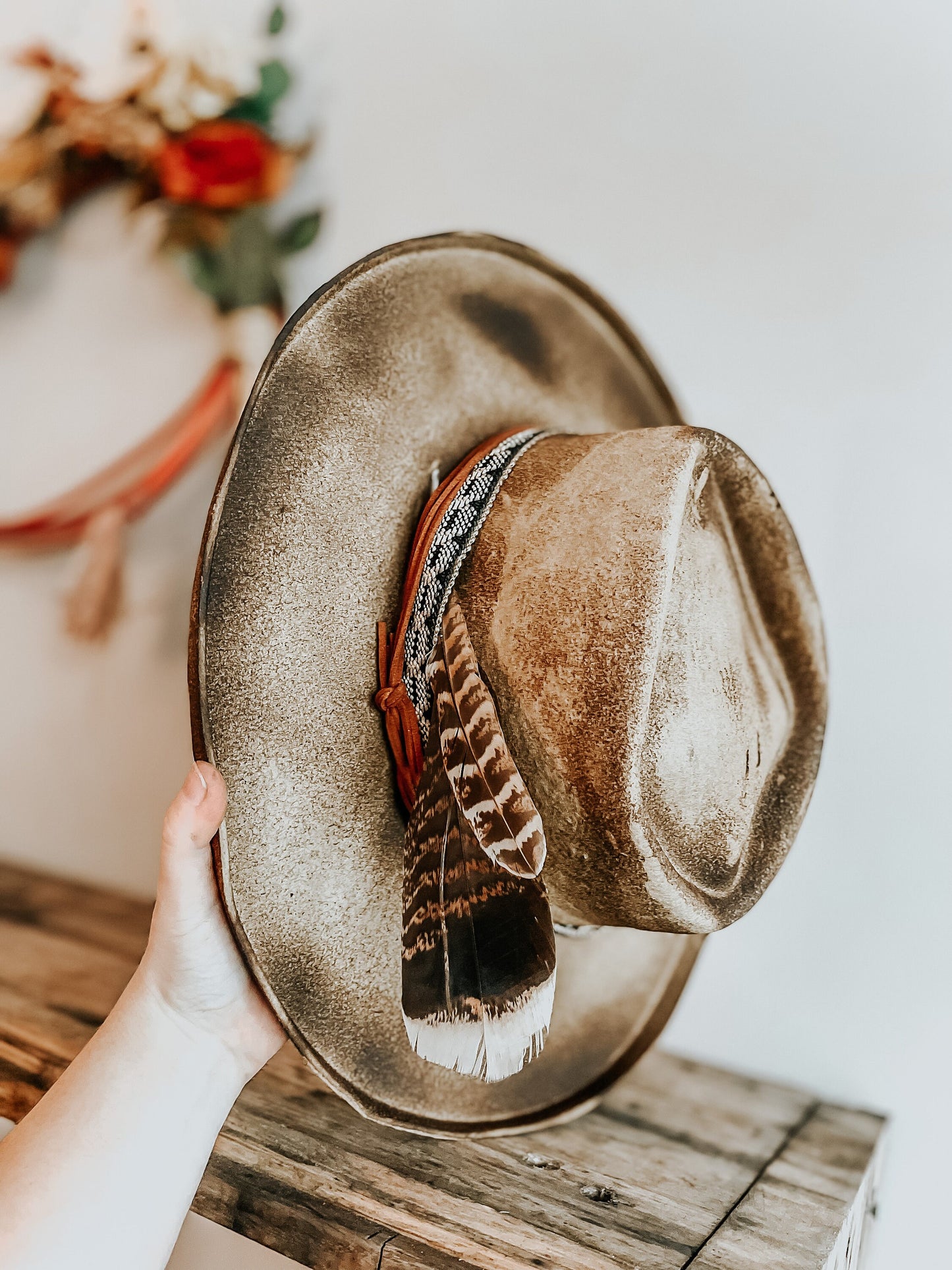 The Rancher's Rustic Ranchero Burned Hat | Distressed Hat | Womens Fedora Hat | Burnt Hat | Arrow Shaped Fedora Top