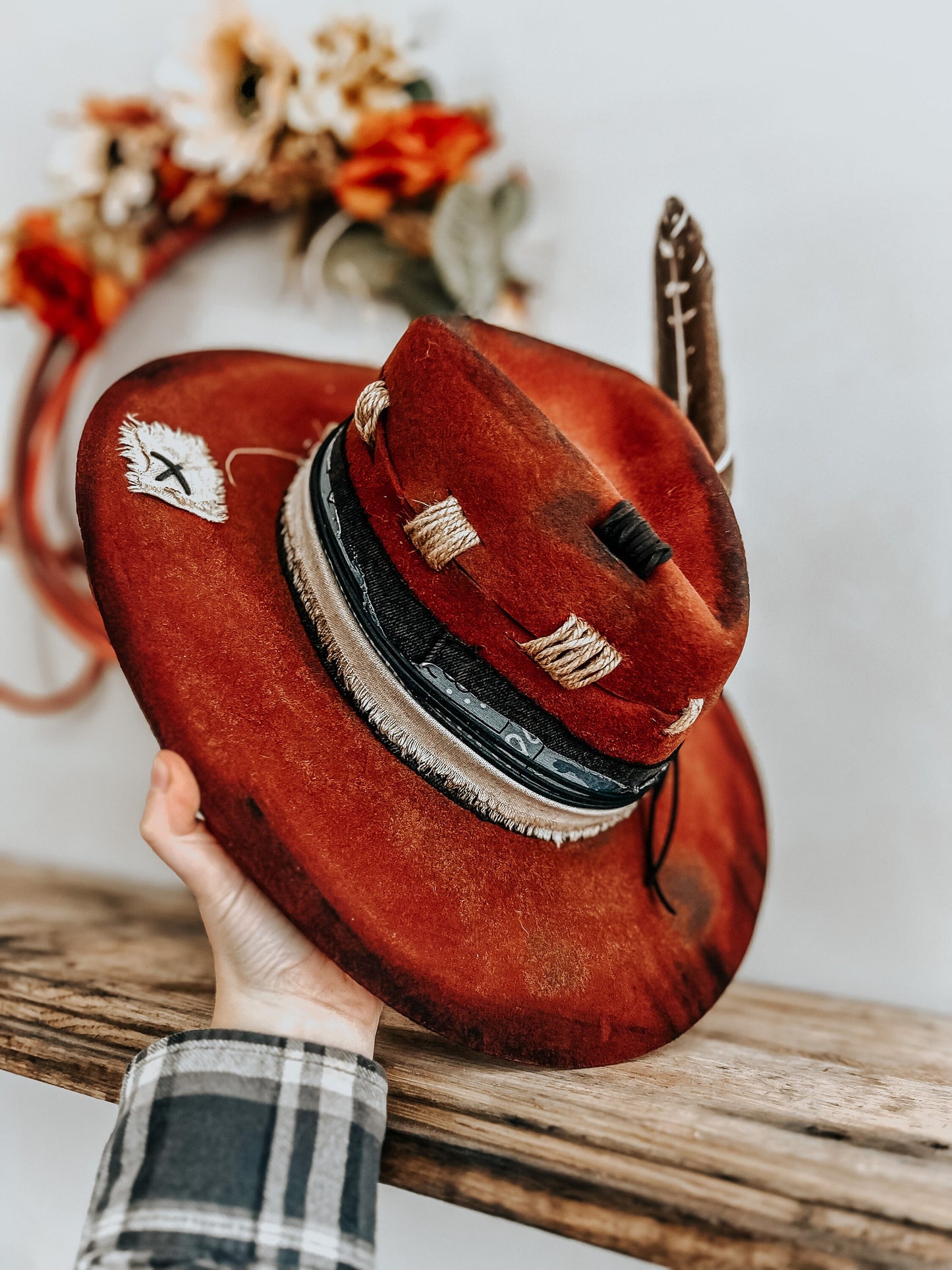 Red Velvet Vintage Hat | Burned Fedora Hat | Western Burned Hat | Vintage Burned Hat | Distressed Hat