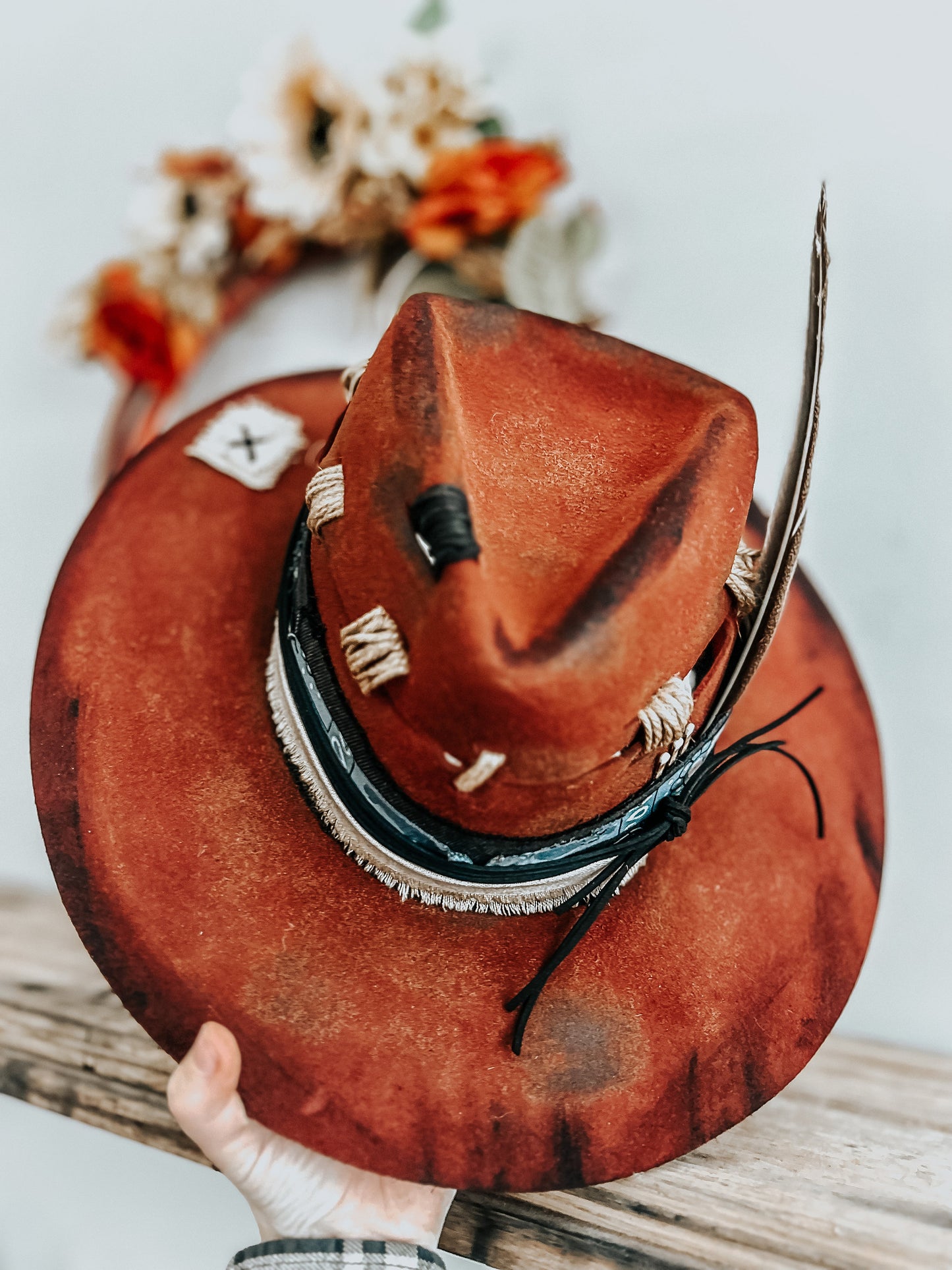 Red Velvet Vintage Hat | Burned Fedora Hat | Western Burned Hat | Vintage Burned Hat | Distressed Hat